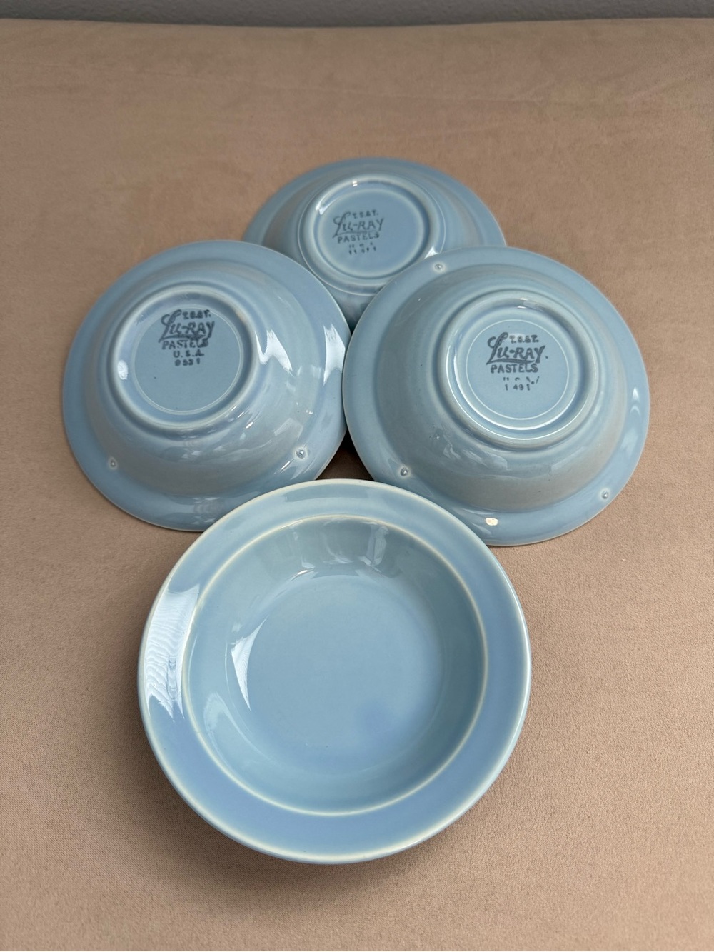 Vintage Lu-Ray Pastels Bowl - Set of 4 - Small Berry Dish Light Blue USA Easter